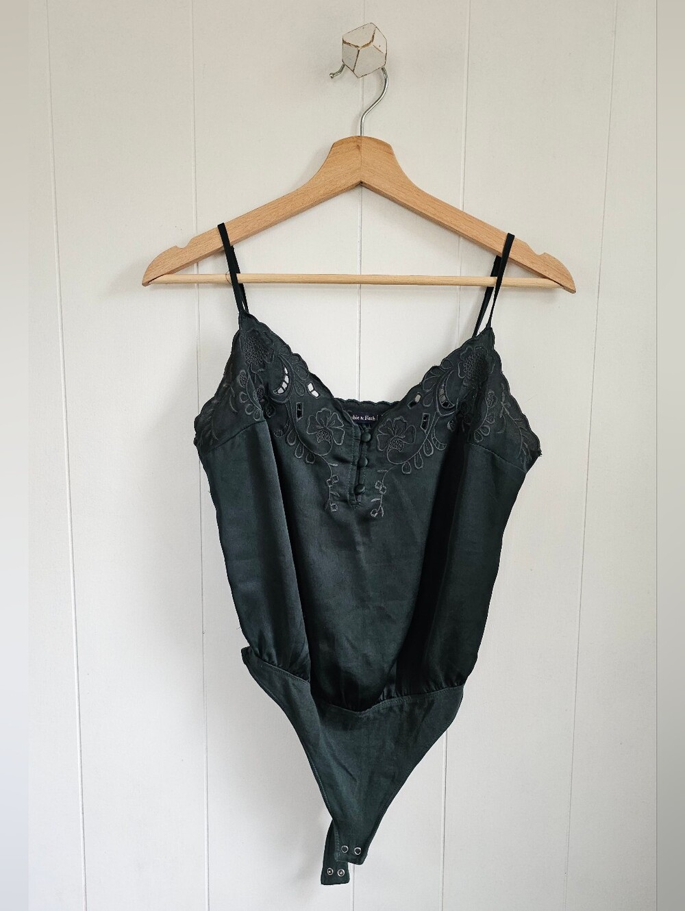 ABERCROMBIE Dark Green Lace-Trim Bodysuit
